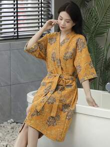 SHEIN 1 chiếc, Áo choàng tắm họa tiết cổ điển, Áo choàng tắm bằng vải gạc cotton nguyên chất màu hồng/tím/xanh dương/xanh lá cây, Áo choàng tắm bằng vải gạc cotton nguyên chất, Áo choàng tắm mùa hè, Thấm nước và nhanh khô, Áo choàng tắm nữ, Khăn tắm mặc được, Bộ đồ ngủ mùa xuân và mùa hè, Vải gạc hai lớp, Hồng/tím/xanh dương/xanh lá cây, Đồ dùng phòng tắm, Đồ dùng gia đình - Nhiều màu - Xem 34