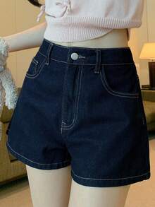 DAZY Quần short denim có túi phong cách đường phố dành cho nữ, thích hợp cho mùa hè. - Màu xanh lam - Xem 4