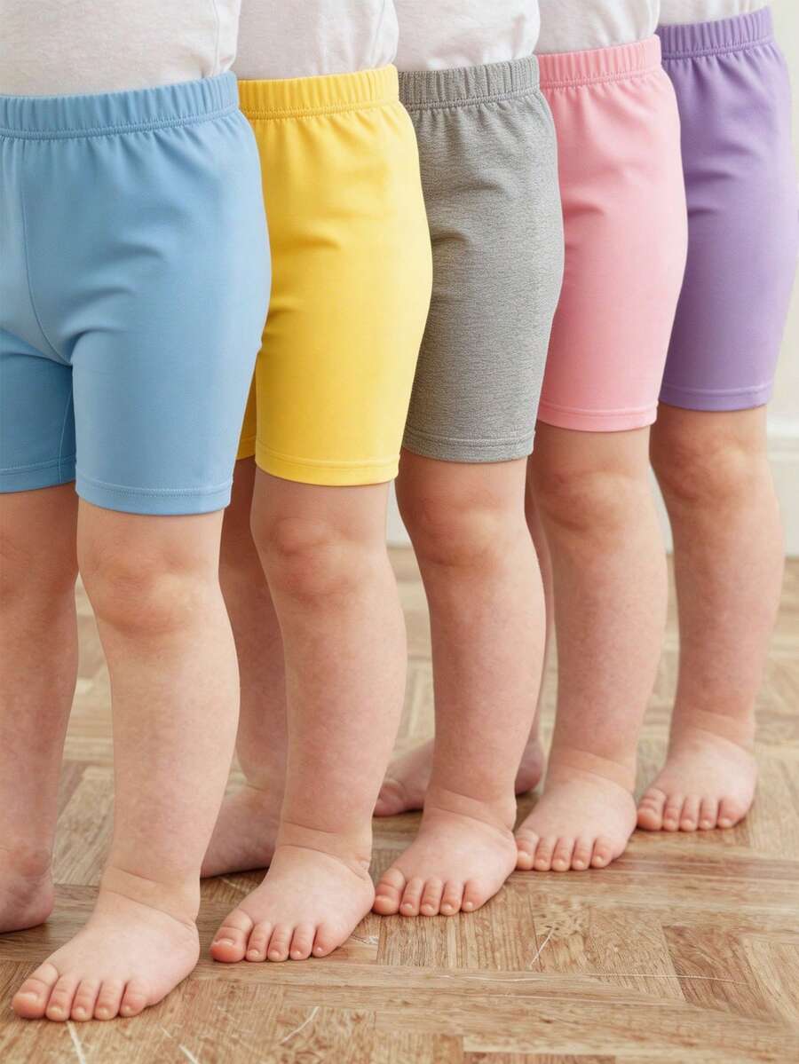 SHEIN Playful Pals 5件套百搭纯色短裤,适合6个月至2-3岁女婴,轻便休闲,适合春、夏、秋季日常外出、上学及休闲活动。 - 彩色 - 查看 1