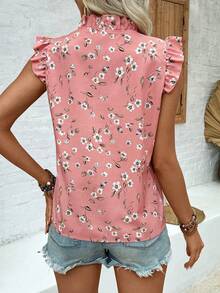 EMERY ROSE Women's Floral Print Pleated Casual Versatile Daily Wear Shirt - Pink - View 2