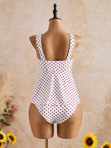 Swim Mod Damen Sommer Strand elegant romantisch lässig Urlaub süß niedlich Oberbekleidung Badeanzug Set, vielseitig kombinierbar rot & weiß gepunktet Träger Bikini Set, schlankmachend, geeignet für Strand, Resort, Spa, Musikfestival, Flitterwochenreise und Freizeiturlaub - Rot-Weiß - Übersicht 3