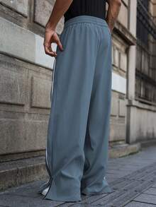 PAVTROS Men's Printed Wide Leg Zip-Up Street Pants - Dusty Blue - View 2