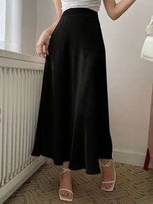 DAZY Women Solid Color Daily Wear Flare Hem Skirt - Black - View 5