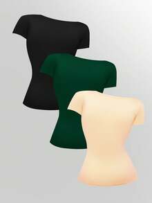 INAWLY Women's Solid Color Button Pleated Elegant Short Sleeve T-Shirt - Multicolor - View 2