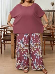 SHEIN CURVE+ Curve 尺码 US22 音乐节、海滨度假、波西米亚风两件套女士度假宽松衬衫和碎花长裤套装 夏季套装 - 彩色 - 查看 4