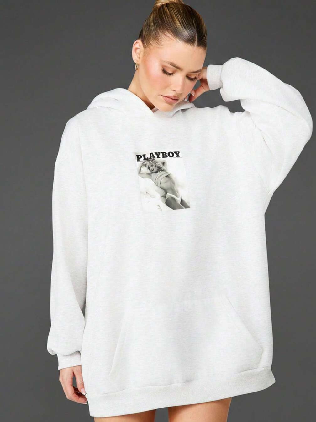 playboy oversized hoodie dress Playboy Women's Repeat Print Hoodie Dress