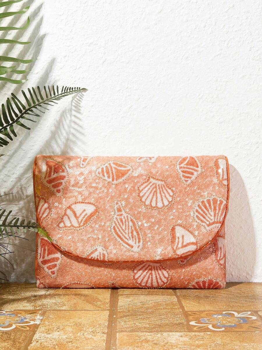 SHECARRY Ladies Fashion Elegance Orange Sequins Overseas Elements Sequins Clutch Bag, Envelope Bag, Summer Vacation Seaside Beach Party Party Party - Orange - View 1