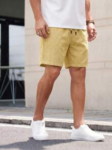 HIMLAND Men's Woven Striped Short Waist Slim Fit Casual Straight Leg Shorts, Suitable For Daily Wear In Summer, Vacation, Father's Day Gifts - Yellow - View 4
