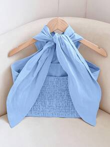 Travachic Áo hai dây buộc cổ kiểu dáng thường ngày cho nữ, thích hợp cho mùa hè. - Màu xanh bạc hà - Xem 2