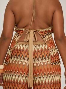MUSERA Plus Size Striped Crochet Knit Halterneck Top Only Spring Summer Vacation Beach Elegant Boho Swim Ibiza Tropic Heat Orange - Multicolor - View 5