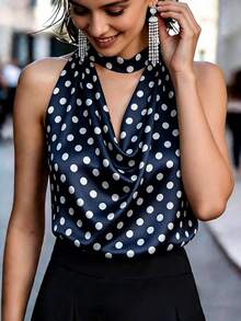 Blusa de satén con estampado de lunares, Camiseta de mujer con cuello drapeado, Blusa blanca con lazo en el cuello, Top de playa, Conjunto de vacaciones de mujer, Top de fiesta, Top de festival de música, Camiseta bohemia, Lindo, Suave, Intelectual, Elegante, De alta gama, Conjunto elegante, Para ir al trabajo, Diario, Verano, Fiesta, Playa, Cita, Graduación, Oficina de negocios, Camiseta versátil de moda urbana para uso diario - Multicolor 2 - Ver 5