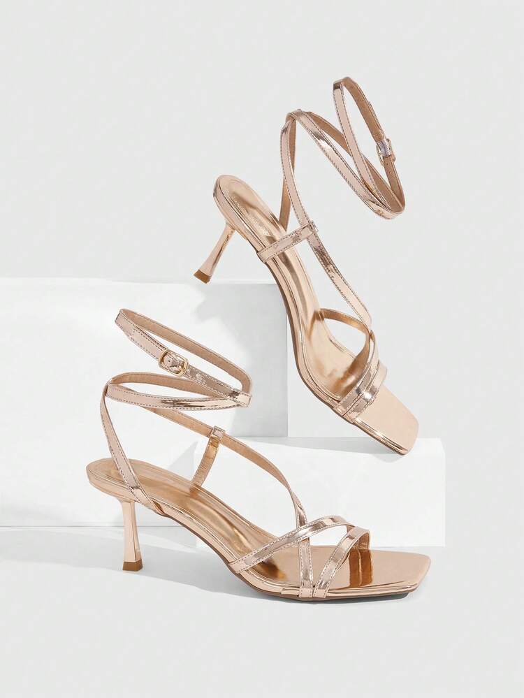 CUCCOO SZL Sexy New Summer Gold Criss-Cross Strap Fashionable Charming Sexy Women's High Heel Sandals, Slim Strap Square Toe Stiletto Heels Open Toe Sandals Spring Shoes