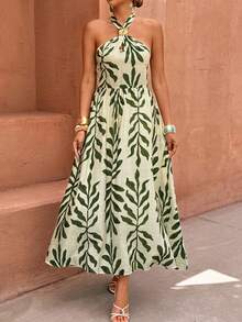 Flora Isola Flora Isola 女士休闲度假沙滩树叶印花无袖连衣裙，春夏款 - 綠色 - 查看 6