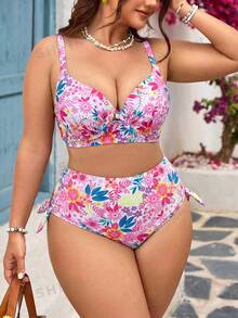 SHEIN Swim Curve 大码女式印花沙滩裙，修身显瘦，适合度假穿着 - 彩色 - 查看 3