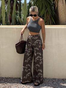 DAZY Quần jeans nữ ống đứng dáng suông, cạp thường, họa tiết hoa, phong cách đường phố. - màu nâu - Xem 5