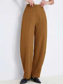 Aveloria Modichic Shades Of Brown Summer Business Casual High-Waisted Loose Straight-Leg Trousers Modern Office Minimalist Suit Pants Tailored Workwear Side Pockets - Orange - View 3