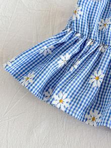 Cozy Pixies Bộ đồ 2 món cho bé gái: Áo yếm và quần cạp chun họa tiết hoa nhí. - Màu xanh bụi bặm - Xem 4