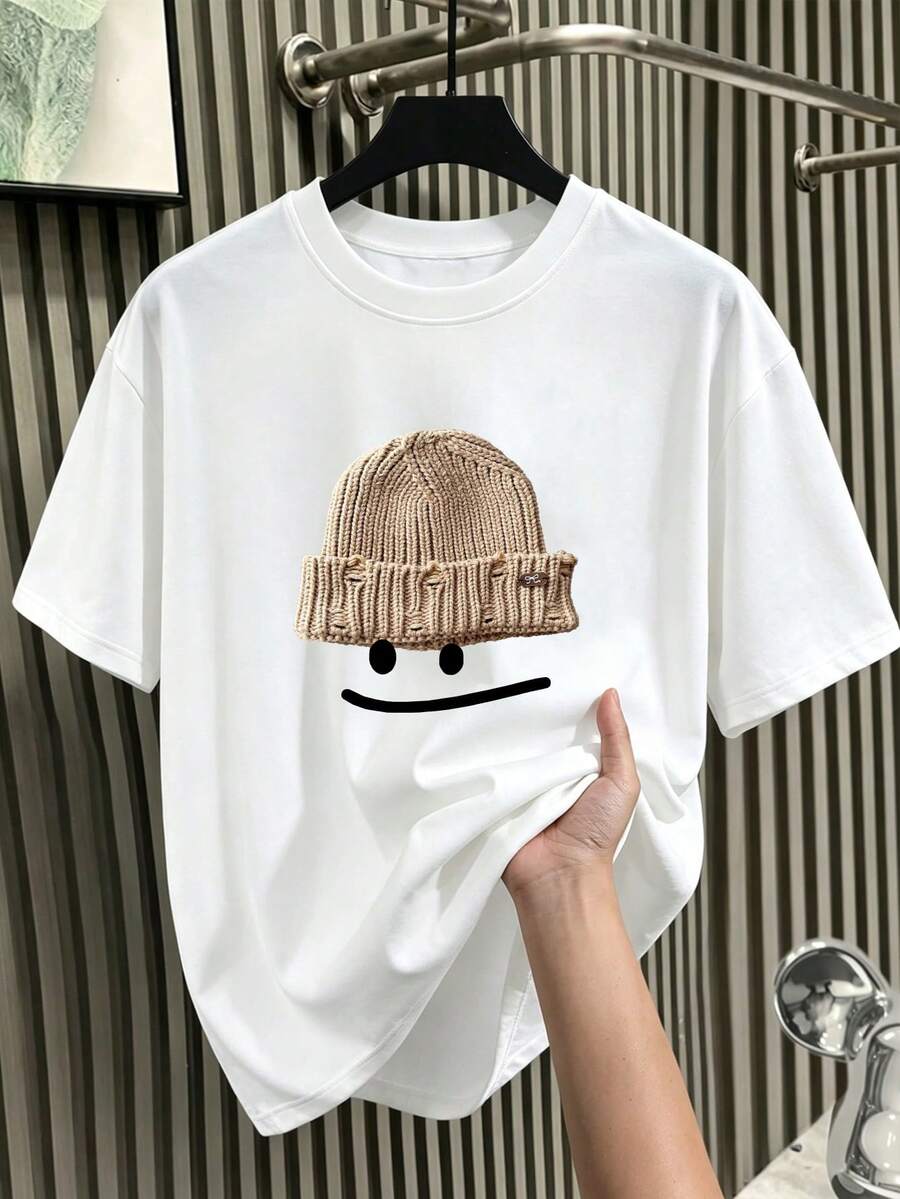 Resyla Áo thun nam trắng dáng rộng in hình mặt cười, kiểu dáng tối giản Hàn Quốc, cổ tròn, tay ngắn, đa năng, in hình mặt cười; Áo thun nam dáng rộng vai rớt in hình mặt cười; Áo thun nam tay ngắn kiểu dáng tối giản Nhật Bản in hình mặt cười, kiểu dáng trẻ trung Hàn Quốc, đa năng, in hình mặt cười. - trắng - Xem 1