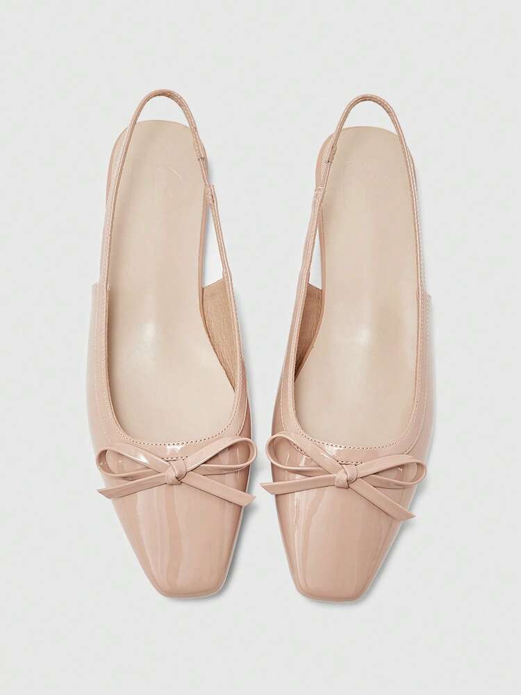 CUCCOO BIZCHIC Women Shoes Small Square Toe Flat Bottom Apricot Mirror Bow Women's Low Vamp Flat Bottom Shoes Light, Comfortable And Simple Commuting Daily Versatile Women's Flat Shoes