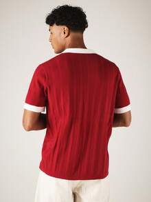 SUMWON Polo de punto con ajuste relajado, cuello y puños en contraste y bordado de logotipo en script - Rojo y blanco - Ver 3