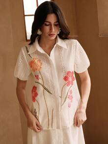 Anewsta Women's Elegant Vacation & Date Textured Digital Printing 3/4 Sleeve Blouse, Suitable For Spring, Summer, Autumn - Apricot - View 3
