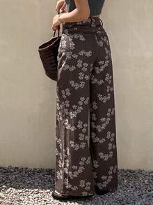 DAZY Quần jeans nữ ống đứng dáng suông, cạp thường, họa tiết hoa, phong cách đường phố. - màu nâu - Xem 4