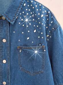 Comfortcana Women's Rhinestone Embellished Top And Denim Shorts Set Back-To-School Travel Blue Summer Casual - Medium Wash - View 5