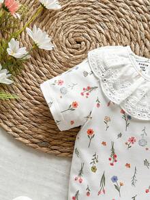 SHEIN Vintaside Kids Barboteuse pour bébé fille et bébé fille, manches courtes, col rond, simple et décontractée, convient pour les loisirs quotidiens, les voyages et le camping - Blanc - Voir 7