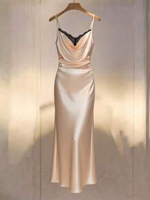 Resyla Vestido de tirantes elegante con contraste de color y aplicaciones de encaje, para verano - Multicolor - Ver 3