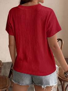 SHEIN Knitted Jacquard Cute Casual Comfortable Floral Decor Short Sleeve Maternity T-Shirt - Red - View 2
