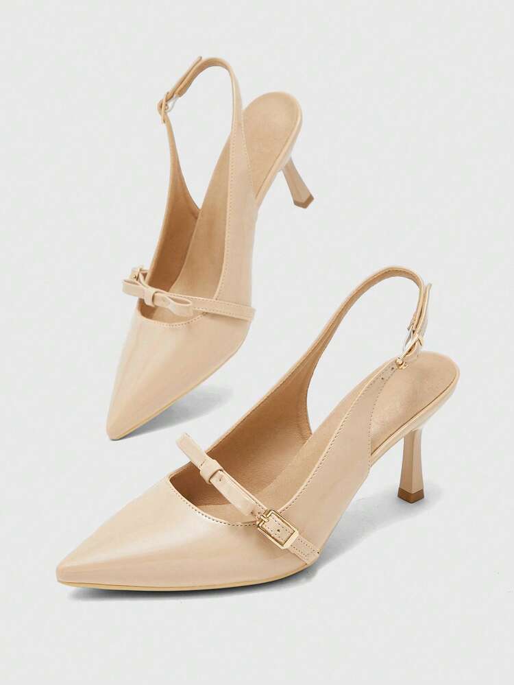 CUCCOO BIZCHIC Women Shoes Pointed Stiletto Apricot Back Empty With Bow Women's Fashion Sexy Four Seasons Commuter Women's Shoes Banquet Party Work Women's Shoes
