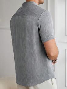 Core Aspect 男士休閒灰色亞麻混紡短袖立領襯衫，適合夏季，現代亞麻感混紡襯衫，適用日常穿著、舞會、正式場合 - 灰色 - 查看 8