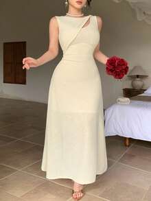 DAZY Đầm midi xòe thanh lịch dành cho nữ, có thắt eo, thích hợp cho mùa xuân và mùa hè. - Pearl White - Xem 9