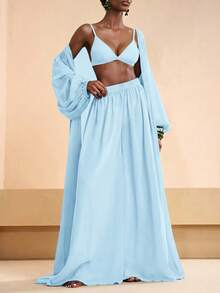 Zivah 2026 Vacation Casual Beach Elegant Shirt + Pants Coverup Set - Baby Blue - View 3