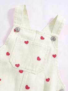 SHEIN Quần jean denim xanh mùa hè cho bé gái, bộ jumpsuit denim mềm mại, thoải mái, thiết kế họa tiết trái tim và hoa văn thời trang mới. - Màu be - Xem 7