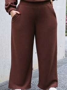 CHERRY TINTT SELECTION Plus Size Casual Solid Color Sweatshirt And Sweatpants Set Elegant - Brown - View 4