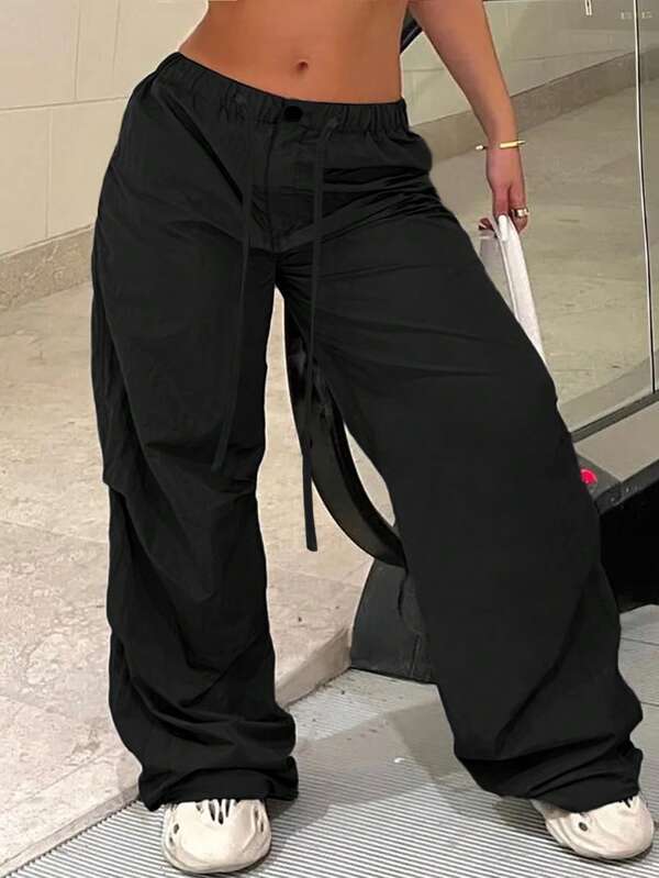 SHEIN EZwear Plus Size Casual Straight Leg Cargo Pants, Suitable For Summer Fall