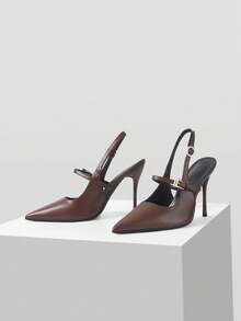 Mnmlis European Style Women's Brown High Heels Pointed Tip Thin Heel Breathable Inner Comfortable Insole Workplace Shoes - Brown - View 7