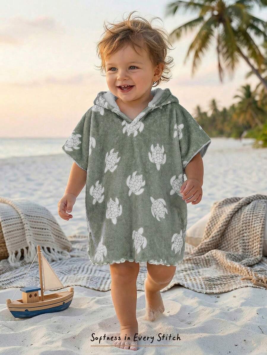 Cozy Pixies Baby Boy Cartoon Pattern Knit Soft Hooded Sleeveless Cover Up - Multicolor - View 1