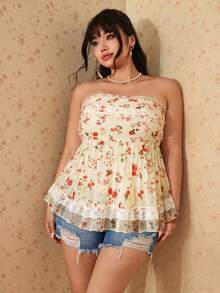 CovetEZ 春夏新款浪漫碎花荷叶边休闲加大码抹胸女装 - 彩色 - 查看 4