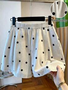 EMERY ROSE Fashionable New Summer Casual French Polka Dot Shorts, Elastic Waist, Women's Shorts - Multicolor - View 1
