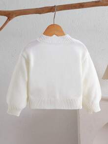 Cozy Pixies Baby Girl Knit Cardigan, Bow Decor, Cute Casual, Soft & Comfortable Versatile, Suitable For Home, Party, Vacation, Apricot Open Front Sweater - White - View 2