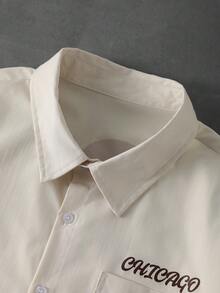 PAVTROS Men's Casual Slogan Graphic Front Button Short Sleeve Shirt, Summer - White - View 5