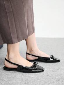 CUCCOO BIZCHIC 女鞋 小方头平底黑色镜面蝴蝶结女式低帮平底鞋 轻便舒适简约通勤日常百搭女式平底鞋 - 鏡面黑1號色 - 查看 5