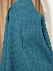 Veilorie Plus Size Elegant Solid Color Flare Sleeve Tie-Waist Wrap Dress - Teal Blue - View 7
