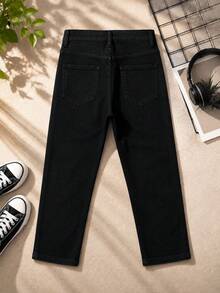 Boys High Rise Jeans With Tight Narrow Straight Cut - Black - View 3