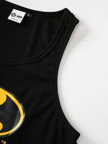 BATMAN X SHEIN 男士圆领休闲百搭印花背心 - 黑色 - 查看 4