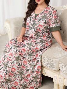 Al Najma 大码女式印花短袖宽松阿拉伯风格连衣裙 - 彩色 - 查看 8