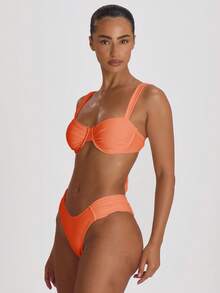 Musera Resort Ruched Side Cheeky Fit Bikini Bottoms Swim Vacation Holiday Summer Travel Beachwear Basics Solid Colour Swimwear Resort Core - Coral Orange - View 3