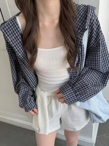 DAZY Women's Plaid Long Sleeve Casual Loose Hooded Lightweight Jacket - Blue - View 8